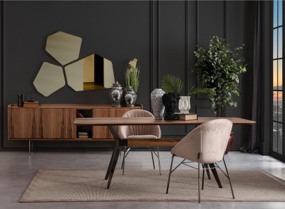 Dining room set luxury suite dining table sideboard 2x chairs mirror wood
